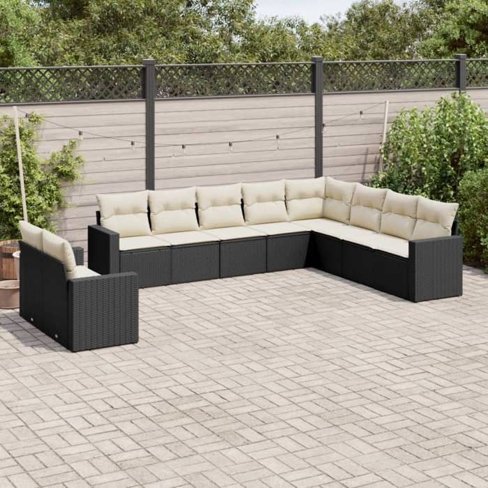 Maison Exclusive - Salon de jardin 10 pcs avec coussins noir résine tressée
