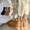 Winter Solid Warm Velvet Thickened Pile Socks Multicolored Embroidered Logo Mid-Calf Length Socks Brown Casual Cotton Socks