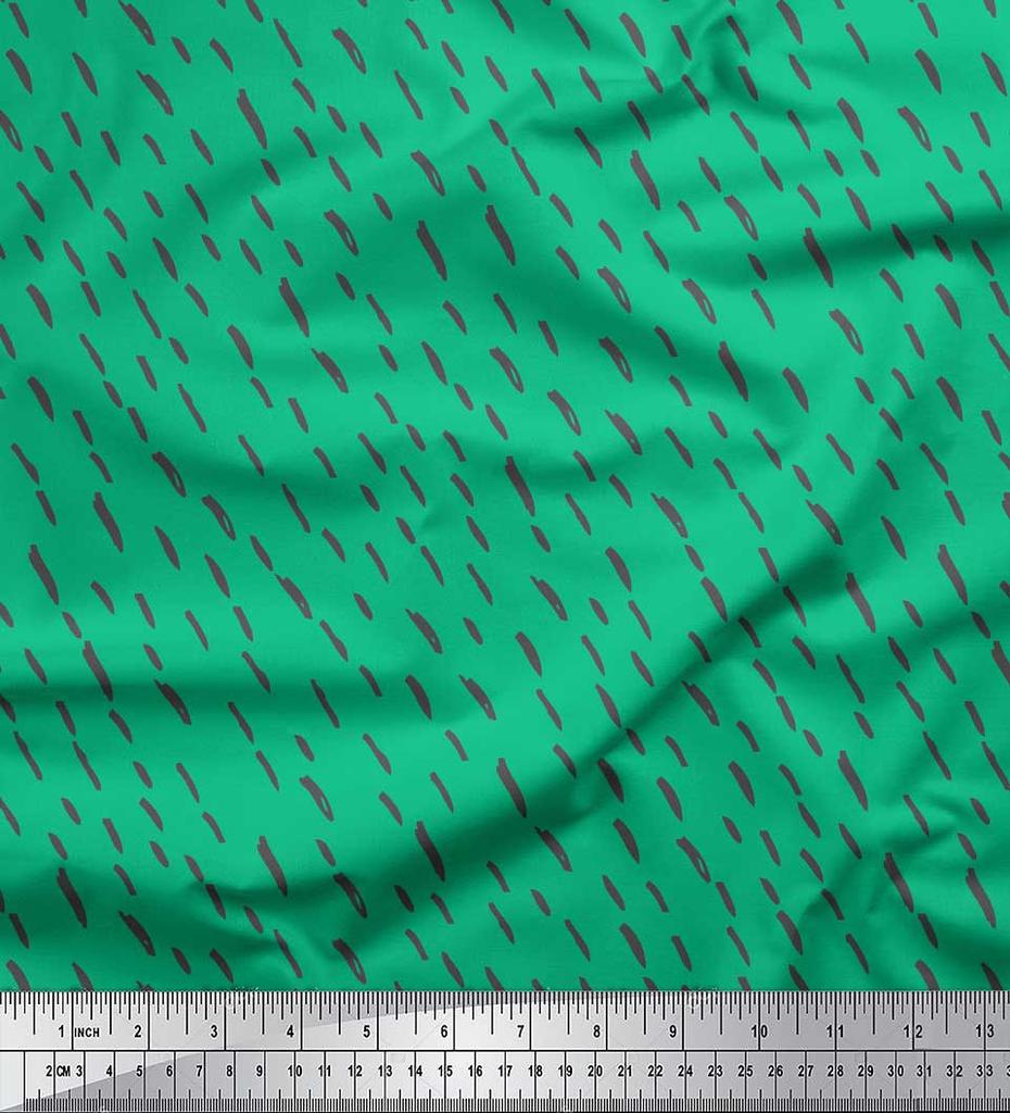 Soimoi Green Japan Crepe Satin Fabric Brush Stroke Abstract Print Fabric by the Metre 42 Inch