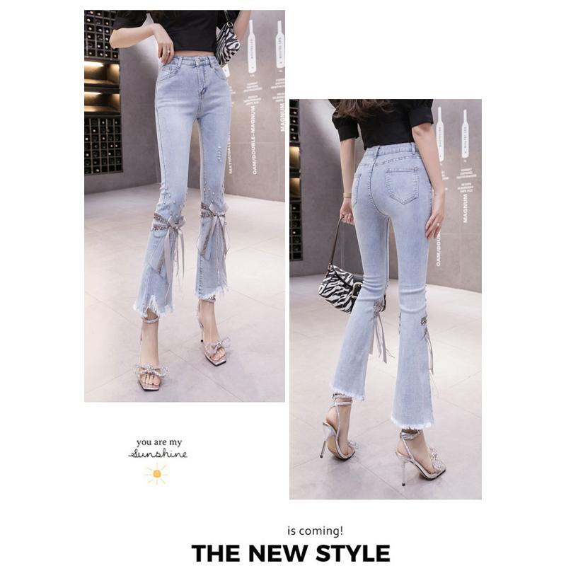 Spring 2022 Womens Fashion High Waist Women's Bow Jeans Skinny Tassel Woman Denim Capris Flare Pants Jean Mom Jeans Trousers