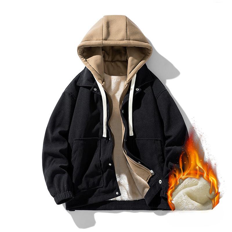 Куртка с капюшоном, осенне-зимняя флисовая утолщенная мужская куртка-свитер из двух частей в гонконгском стиле