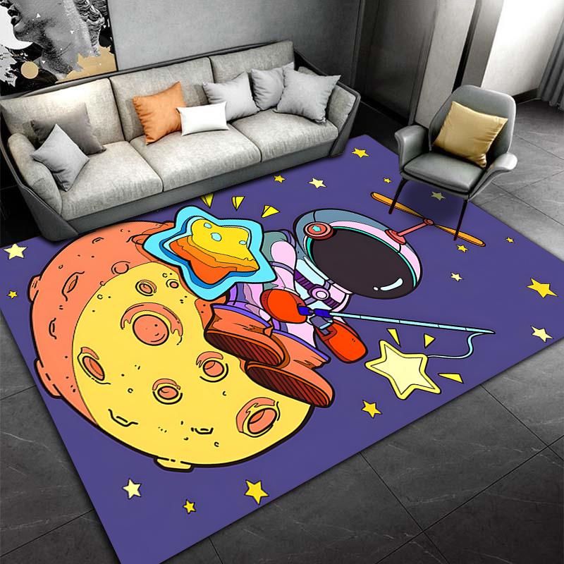 Cute astronaut fishing stars on the moon rug Suitable for use as an anti-slip game mat for living room and bedroom sofas
