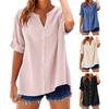 Женская рубашка с V-образным вырезом, коротким рукавом, пуговицами, планкой, рубашка, топы, однотонные