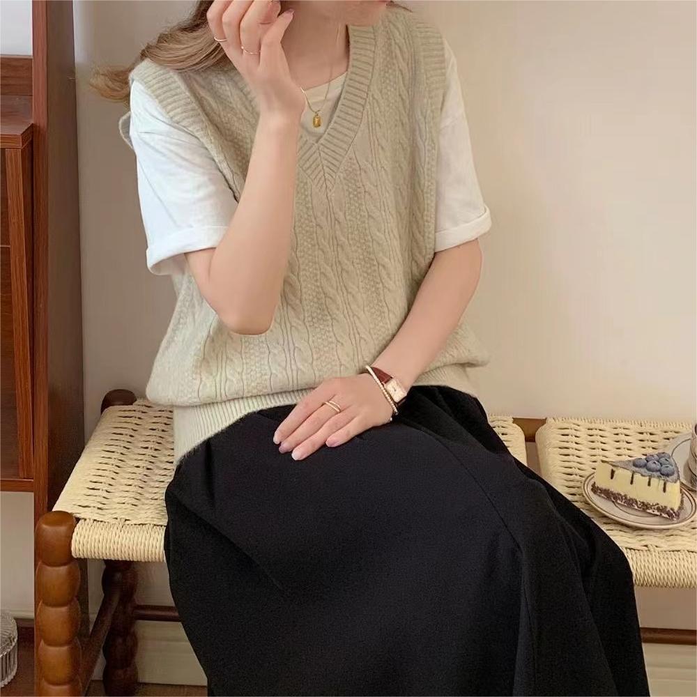 WTEMPO Свитера без рукавов в стиле преппи, трикотажные женские однотонные повседневные свитера с V-образным вырезом, трикотажные жилеты