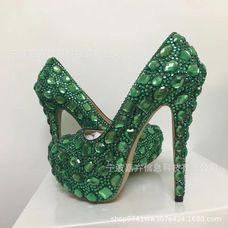 Модные 14см Роскошные Свадебные Туфли Жемчужные Цветы Полностью Стразы Жемчужная Платформа Высокий Каблук Индивидуальные Свадебные Туфли Золушка