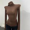 Sleeve Thin Soft American Long Tshirt High Stacked Neck Tight Perspective Bottom Shirt Womens Slim Fit Tops Sexy Streetwear