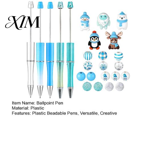 DIY Christmas Cultural Gifts 5PCS Beadable Pens Set, Silicone Dolls And Fun Office Desk Ornaments Colorful Beads Decor, Decorative Stationery