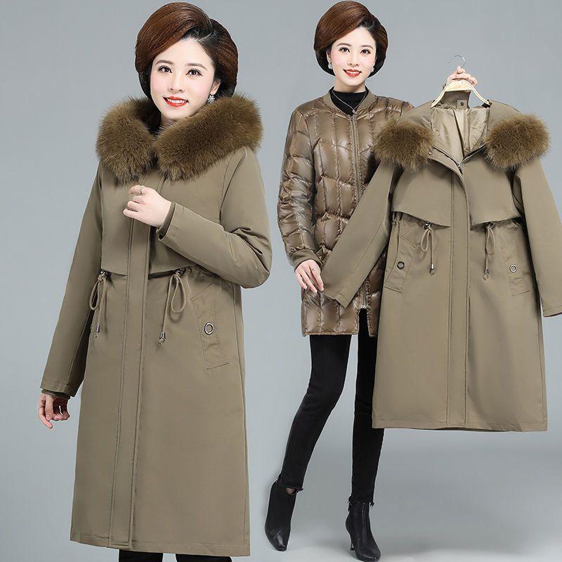 Зимняя одежда для мам среднего возраста, куртка Parker, длинная зимняя куртка для женщин среднего и пожилого возраста, съемная подкладка, вид изнутри