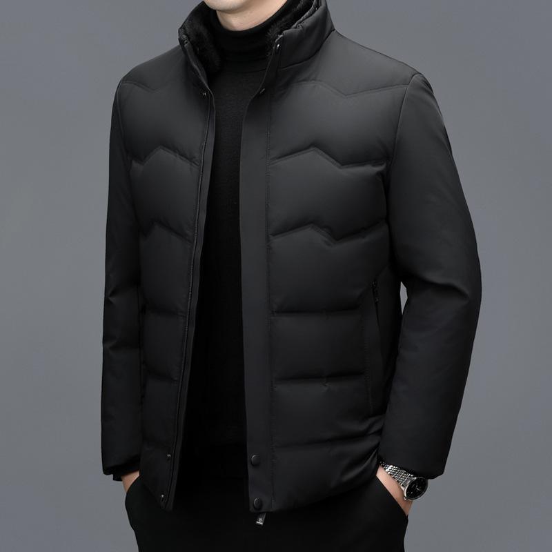Пуховик мужской средней и длинной длины, зимняя новая, для мужчин среднего и пожилого возраста, повседневная утепленная мужская одежда, мужская куртка среднего возраста с воротником-стойкой