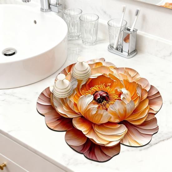 3D Dish Drying Mat Absorbent Kitchen Drying Mat Floral Reusable Washable Dish Drying Pad Non-slip Dish Rack Mats for Kitchen Counter