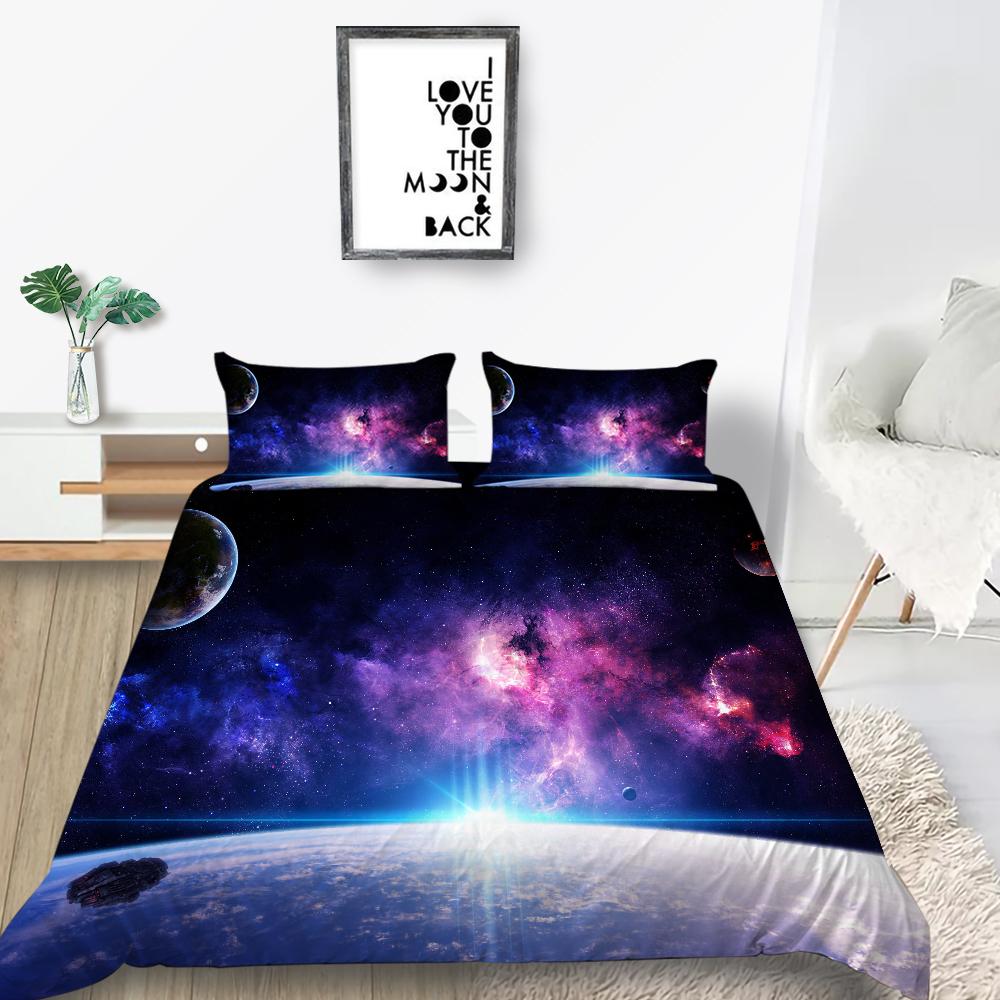 Space Star Printing Household Bedding Single Bed Double Bed Full Size Pillowcase and Quilt Cover 2/3 Beddingome