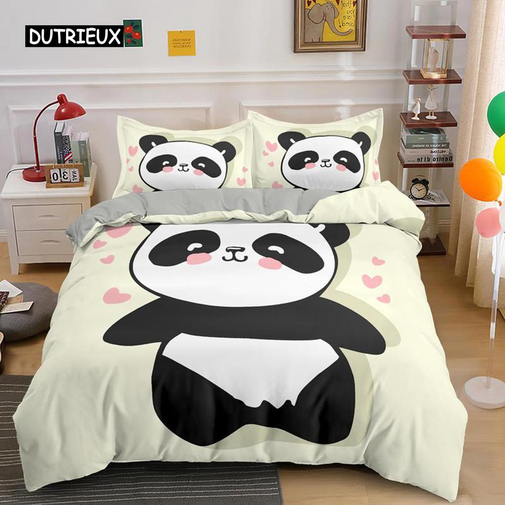 Комплект постельного белья с рисунком панды для мальчиков и девочек, для детей и подростков, мягкий комплект постельного белья из микрофибры с изображением панды в виде животных, двуспальная кровать размера Queen King Size
