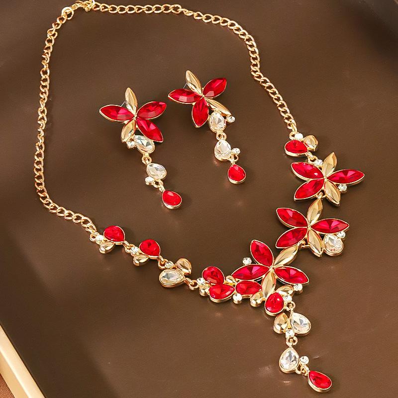 Elegant Floral Jewelry Set With Deep Blue And Clear Rhinestones, Stunning Design For Formal Events And Special Occasions