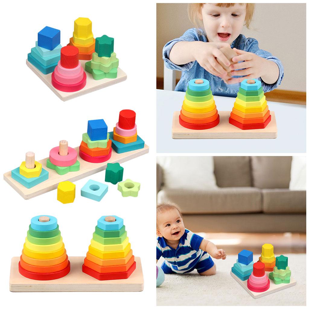 Геометрическая пирамидка MONTESSORI Раннее распознавание Обучение Цветная Сортировка по форме Сортировка по типу игрушек для stacking