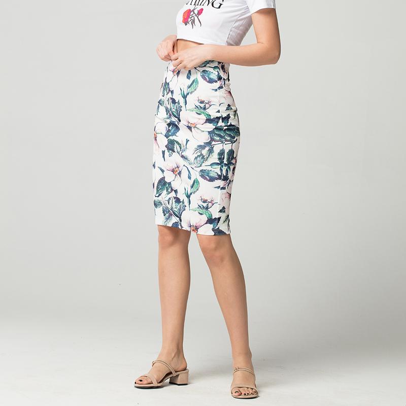 Юбка-карандаш с высокой талией и винтажным цветочным принтом зеленого цвета для женщин в летнем стиле EMA
