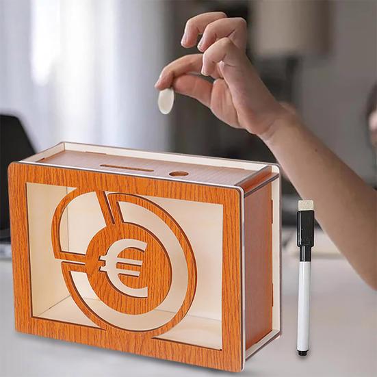 Деревянная копилка со счетчиком-маркером, большая емкость, фунты стерлингов в долларах США, копилка, контейнер для монет, контейнер для наличных денег, банка для экономии денег для детей и взрослых