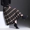 Autumn Winter Vintage Stretch High Waiste Midi Pleated Houndstooth Printed Knitted Skirt For Women Runway Plaid Long Skirt