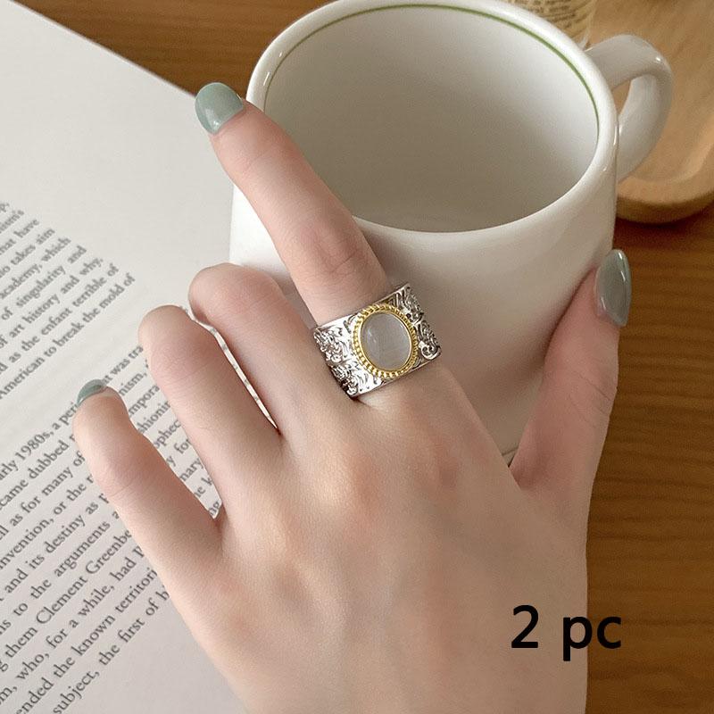 2025 Trend Retro Cameo Tanggrass Totem White Chalcedony Ring Women Fashion Light Luxury Men And Women Open Index Finger Ring