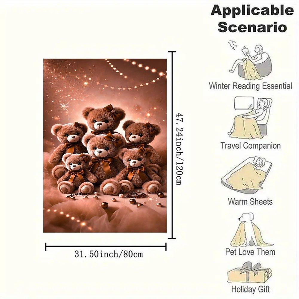 "Golden Teddy Bear Collection - Cute Plush Toys with Bow Ties"Blanket Flannel Throw Blanket for Sofa, Bed, Travel, Camping, Office, Couch, C