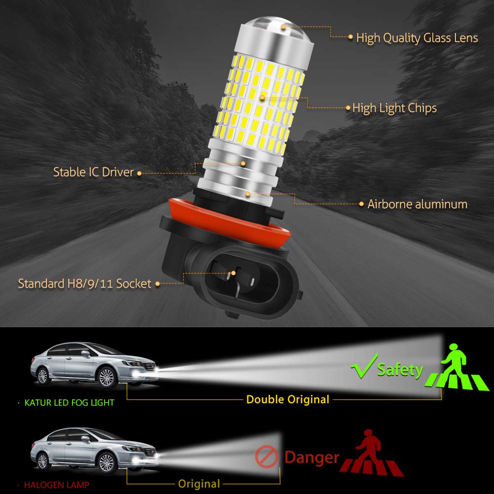 KATUR Светодиодные противотуманные фары H8 H9 H11, макс. 80 Вт, суперяркие, 3000 люмен, 6500 К, с противотуманными фарами 12 В-24 В (2 шт.)