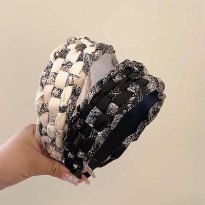 PROLY Новая Мода Повязка на Голову для Женщин Широкая Боковая Повязка для Волос Ручной Работы Плетеная Тюрбан Черный Бежевый Аксессуары для Волос