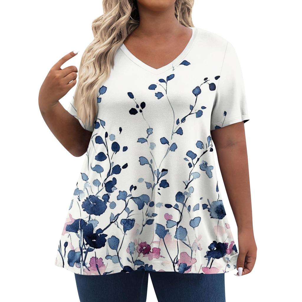 Женские топы больших размеров, шорты с рукавами, рубашки с V-образным вырезом, повседневная одежда, топы с принтами