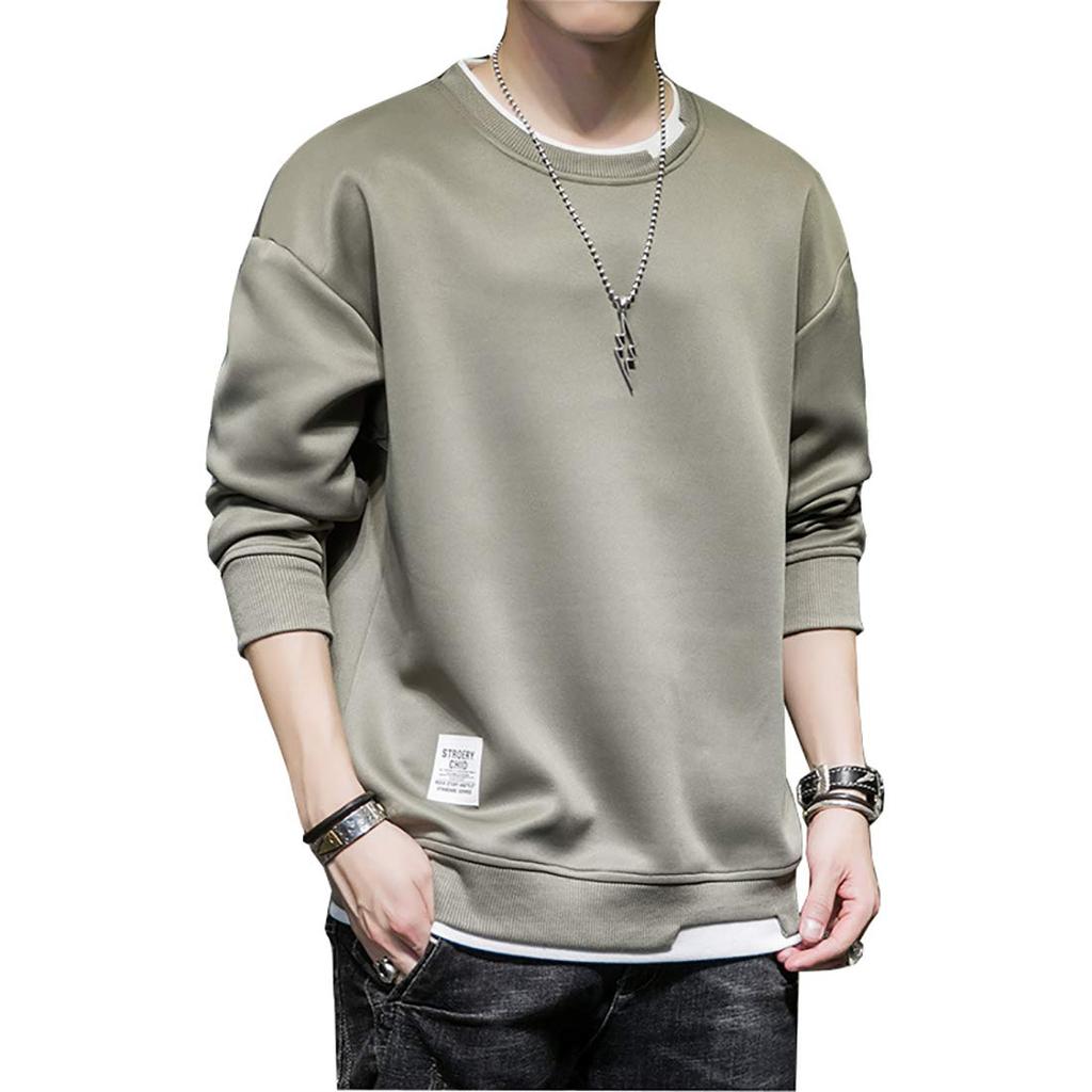 Long Large Green 2XL [foveitaa] Men's T-shirt, Parka, Sleeve, Loose, Silhouette, Pullover, Sweatshirt, Top, Casual, Stylish, Size, Spring/Autumn