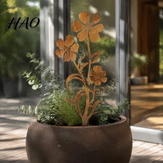 Rustic Home And Garden Gifts Flower Stakes, 12.6x30cm Metal Yard Art Cutout, Farmhouse Rust Artistic Plant Stakes Finish Outdoor Decor for Pathway