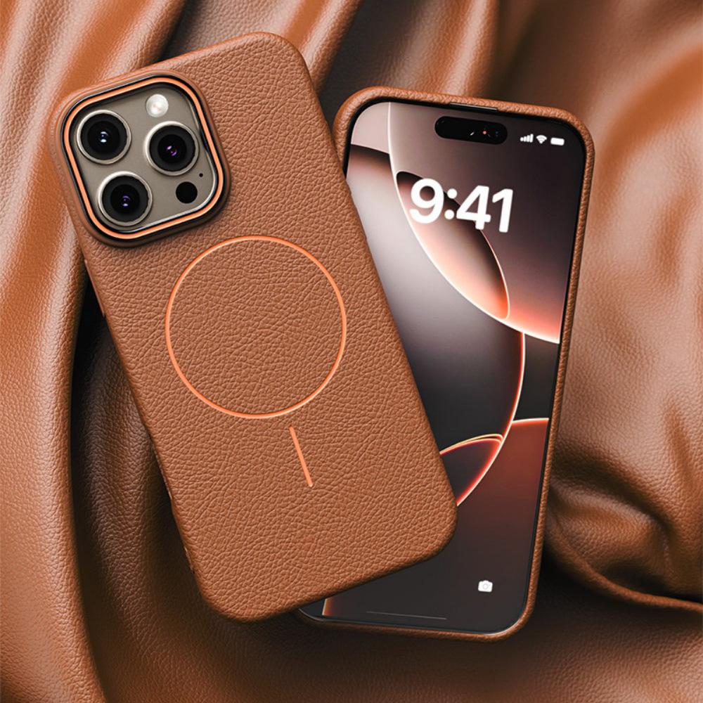 Кожаный чехол для телефона Apple 17 Promax для IPhone 16 Роскошная магнитная защитная крышка 15 Противоударный чехол