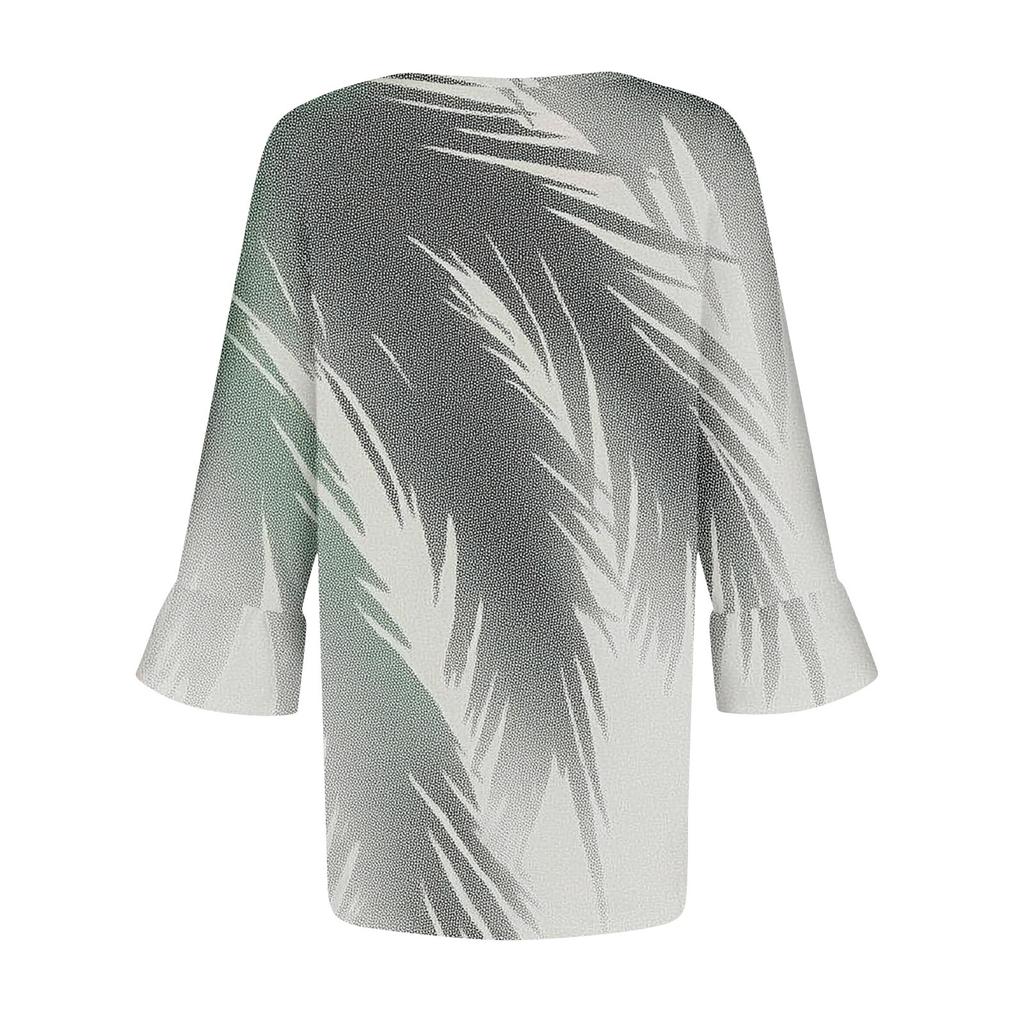 Women's Fashion Casual Pleated Round Neck Floral Print Three-Quarter Sleeve T-Shirt Top