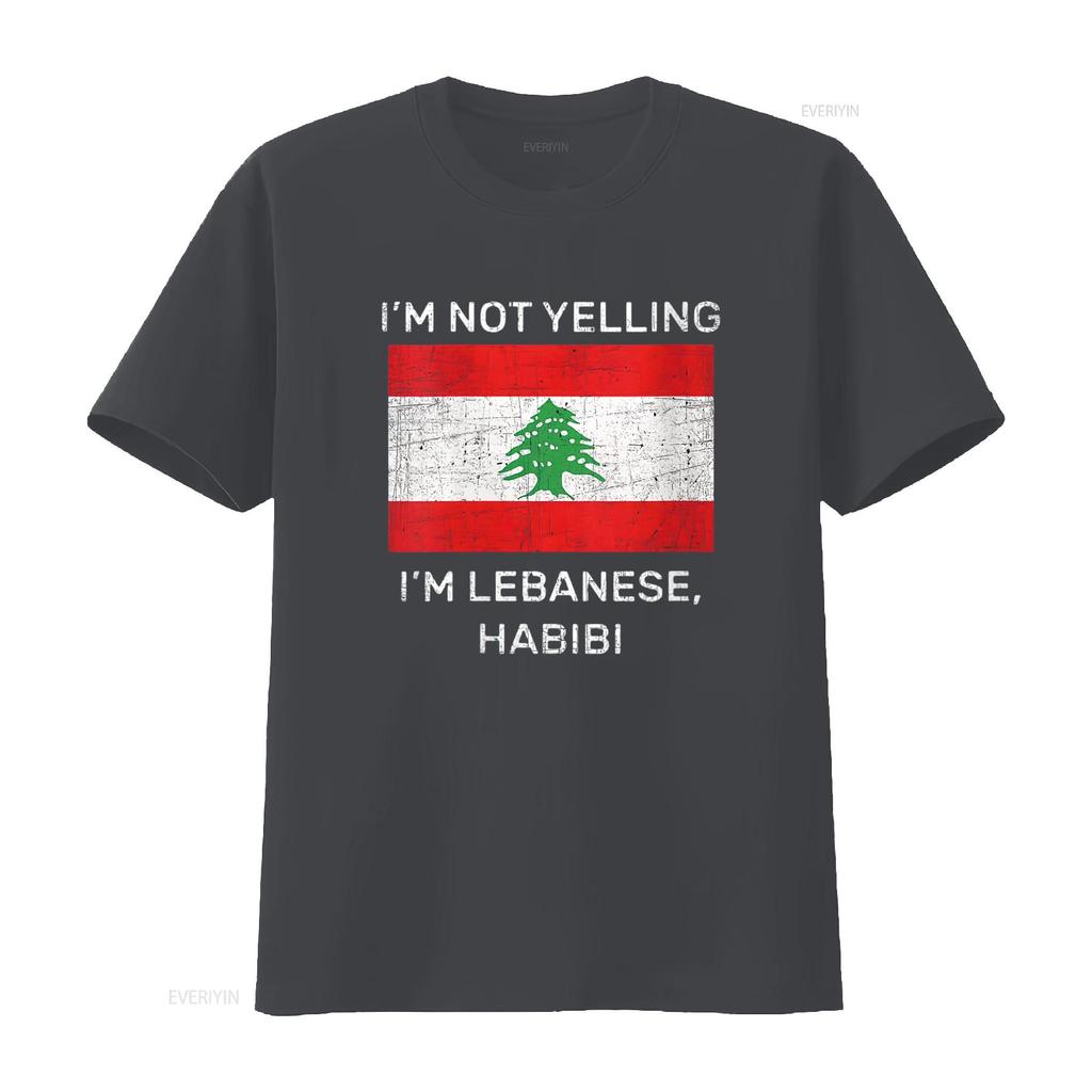 Мужская футболка I m Not Yelling Lebanese Habibi Флаг Ливана Круглый вырез Черный 2XL винтажная стирка Универсальная Удобная