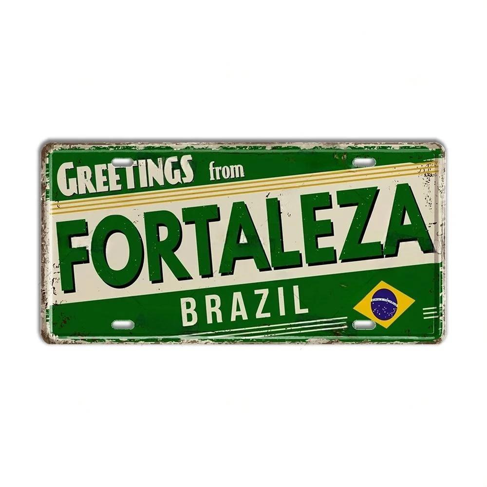 HD Metal Tin Sign Vintage Brazil Cities License Plate Style Retro Wall Art Decor for Home Bar Garage