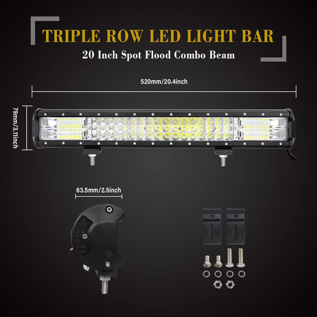 SKYWORLD 20-дюймовый светодиодный рабочий фонарь мощностью 288 Вт, постоянный ток 10–30 В, водонепроницаемый, 6000 К, широкоугольный/узкоугольный, кронштейн для подсветки номерного знака двойного назначения