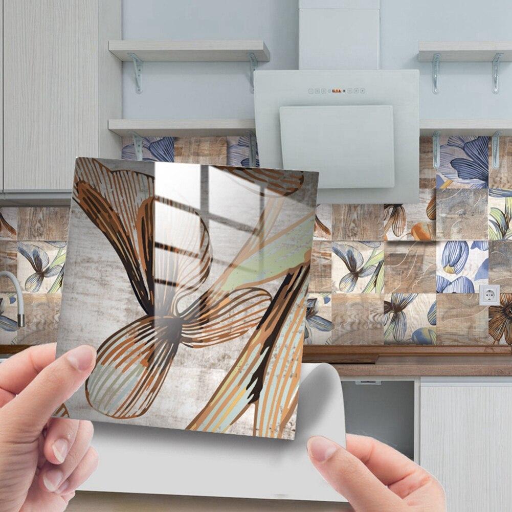 24 шт., многоцветная наклейка на плитку, напольная наклейка с цветком, настенная наклейка для кухни, ванной комнаты, самоклеящаяся водонепроницаемая наклейка на стену 15X15 см