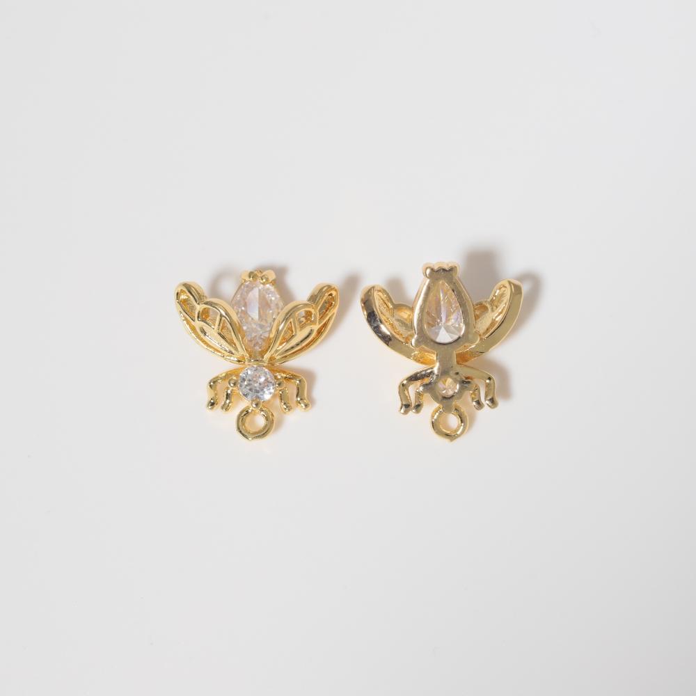 Mini Bee Pendant Charms, Golden Plated Copper Inlaid Zirconia Findings for Handmade Jewelry Accessories