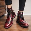 New Retro Style Red Men's Leather Boots Fashion Lace-up Casual Ankle Boots for Men Luxury High-top Dress Shoes Men Cowboy Boots
