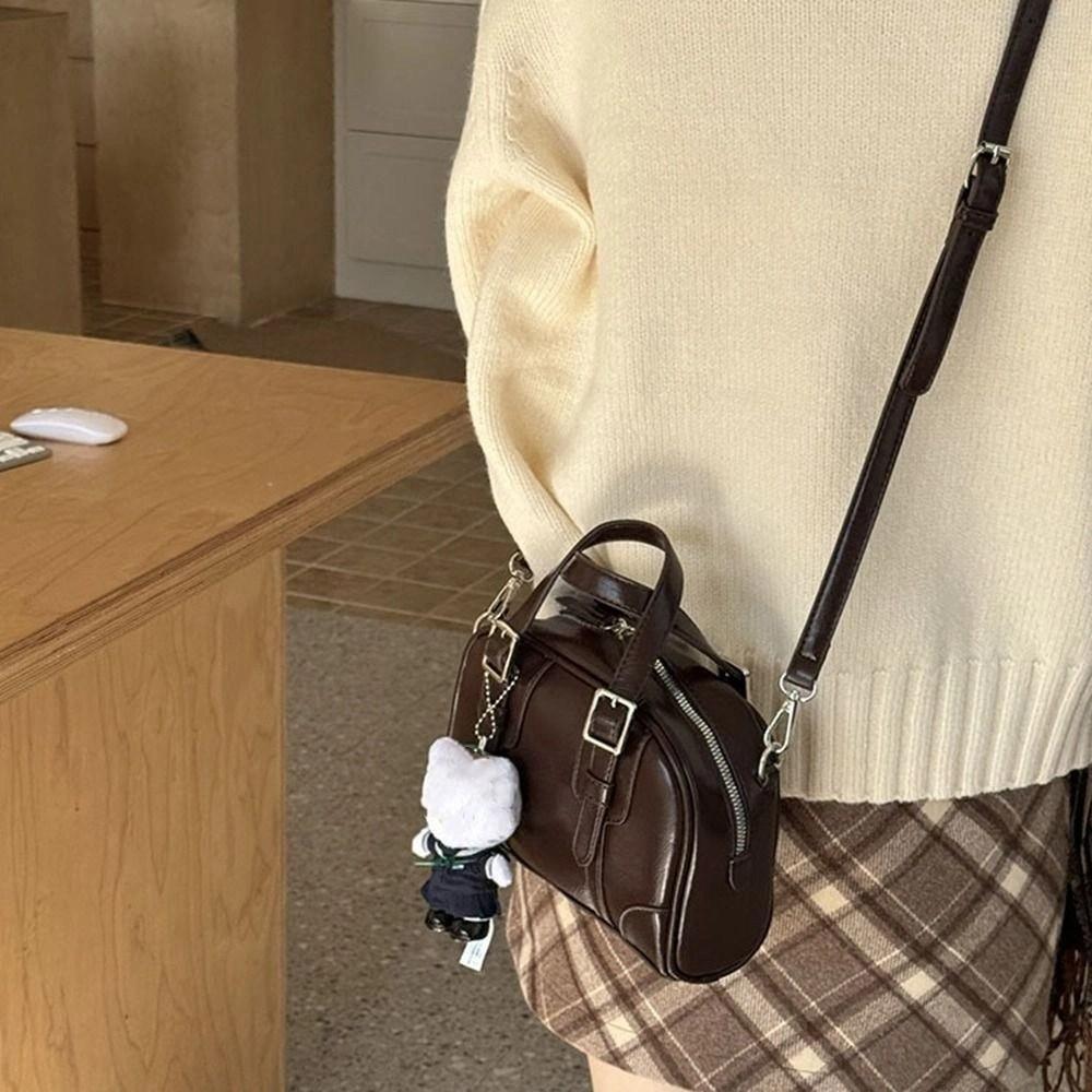 Сумка на плечо Ретро Сумка ручная PU Кожа Boston Bag Элегантная PU Сумка-боулинг Девочки/Женская