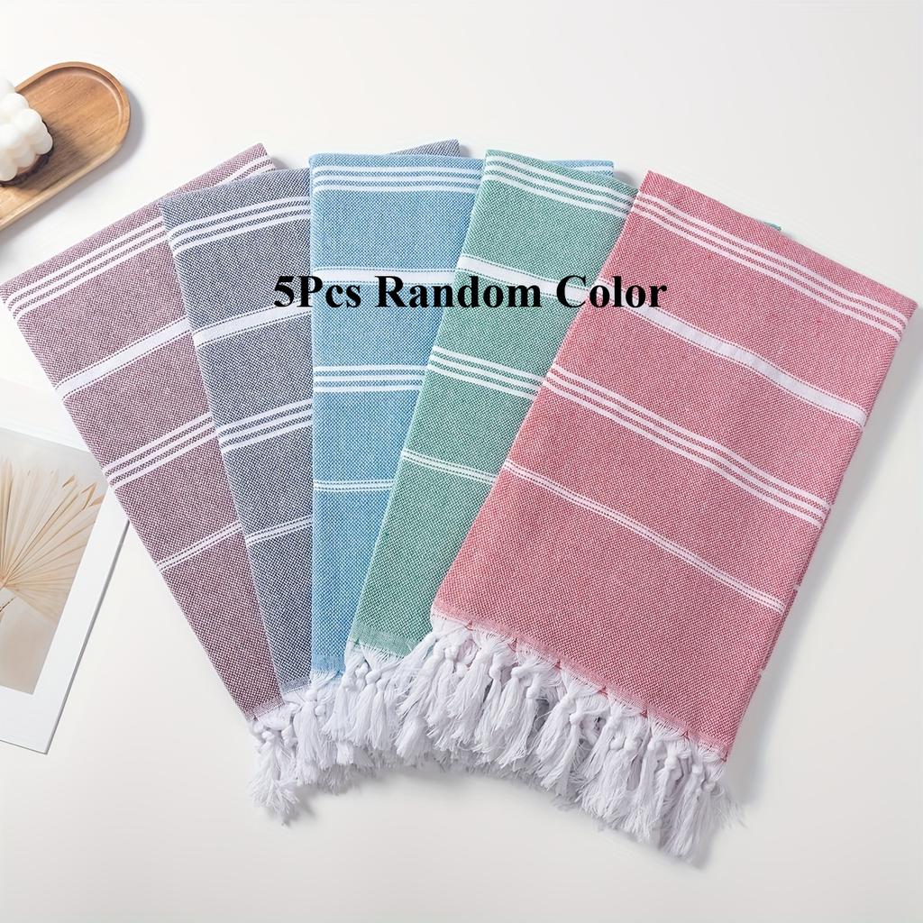 5 шт. Пляжные полотенца из турецкого хлопка, быстросохнущие, легкие, полосатые с бахромой, необходимые для бассейна, плавания и путешествий, синий, зеленый, розовый, красный, серый