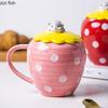 Творческая керамическая кружка в форме клубники, симпатичная кофейная кружка с крышкой, чашка для послеобеденного чая, молока, сока, напитков, стакан для воды