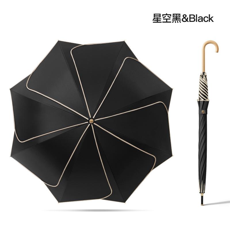 Новый 8-спицевый зонт с длинной ручкой, виниловая ткань, зонт-лепесток, модный солнцезащитный зонт, ручка из массива дерева, изогнутая, конфетного цвета