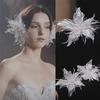 Handmade White Lace Flower Headdress with Fairy Feather for Bride