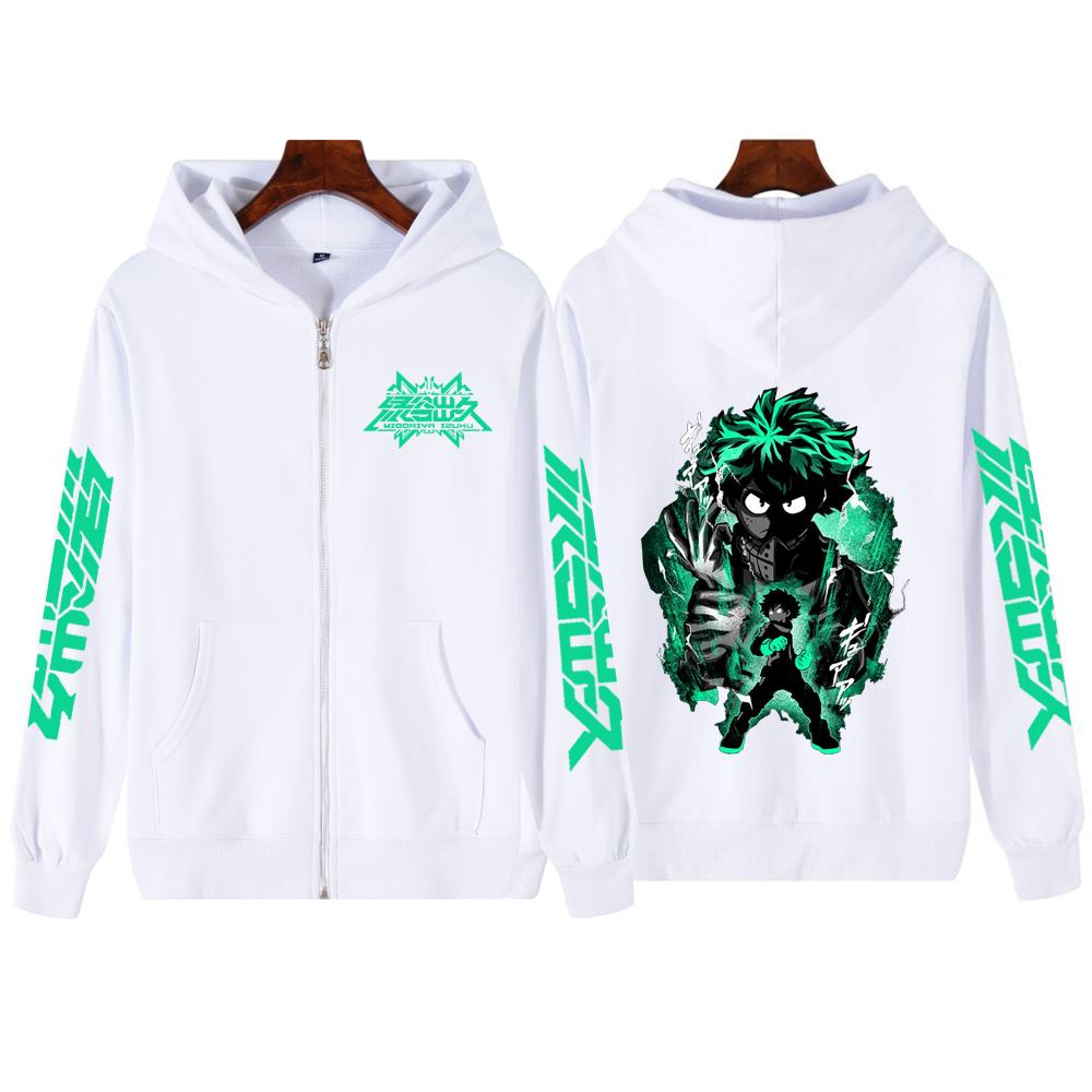 Моя геройская академия аниме с капюшоном Midoriya Izuku Print Hooded Men Women Zipper Jacket Свободная повседневная толстовка Harajuku Zipper Jacket