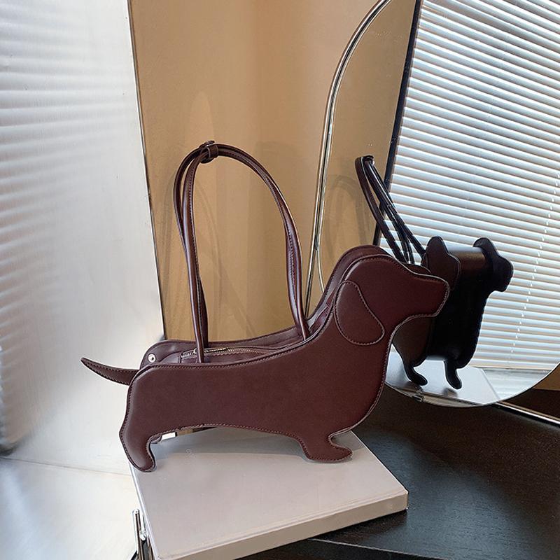 Yogodlns Three-dimensional Dachshund Shoulder Bag PU Leather Retro Handbag Design Underarm Bag For Women Trend Commut Bag