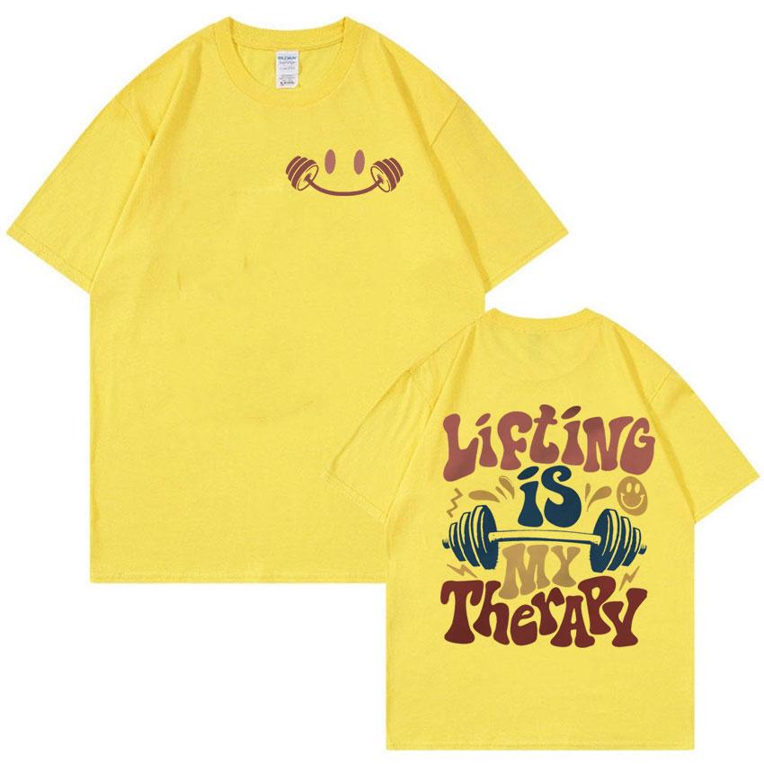 Lifting Is My Therapy Era Funny Meme T Shirt Men Women Summer Harajuku Fashion T-shirts Vintage O-Neck Oversized Cotton T-shirt