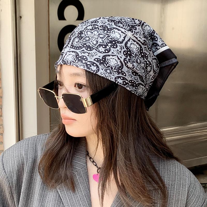 Printed thin square scarf cotton and linen silk scarf Korean version fashionable versatile bag headscarf street hip hop hip hop headscarf headband