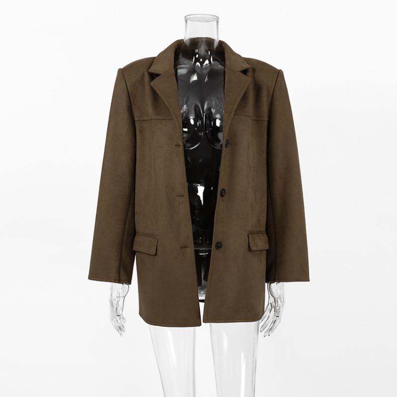 Осенне-зимнее винтажное замшевое пальто женское Design Sense утолщенное пальто средней длины с лацканами куртка женская одежда для поездок на работу