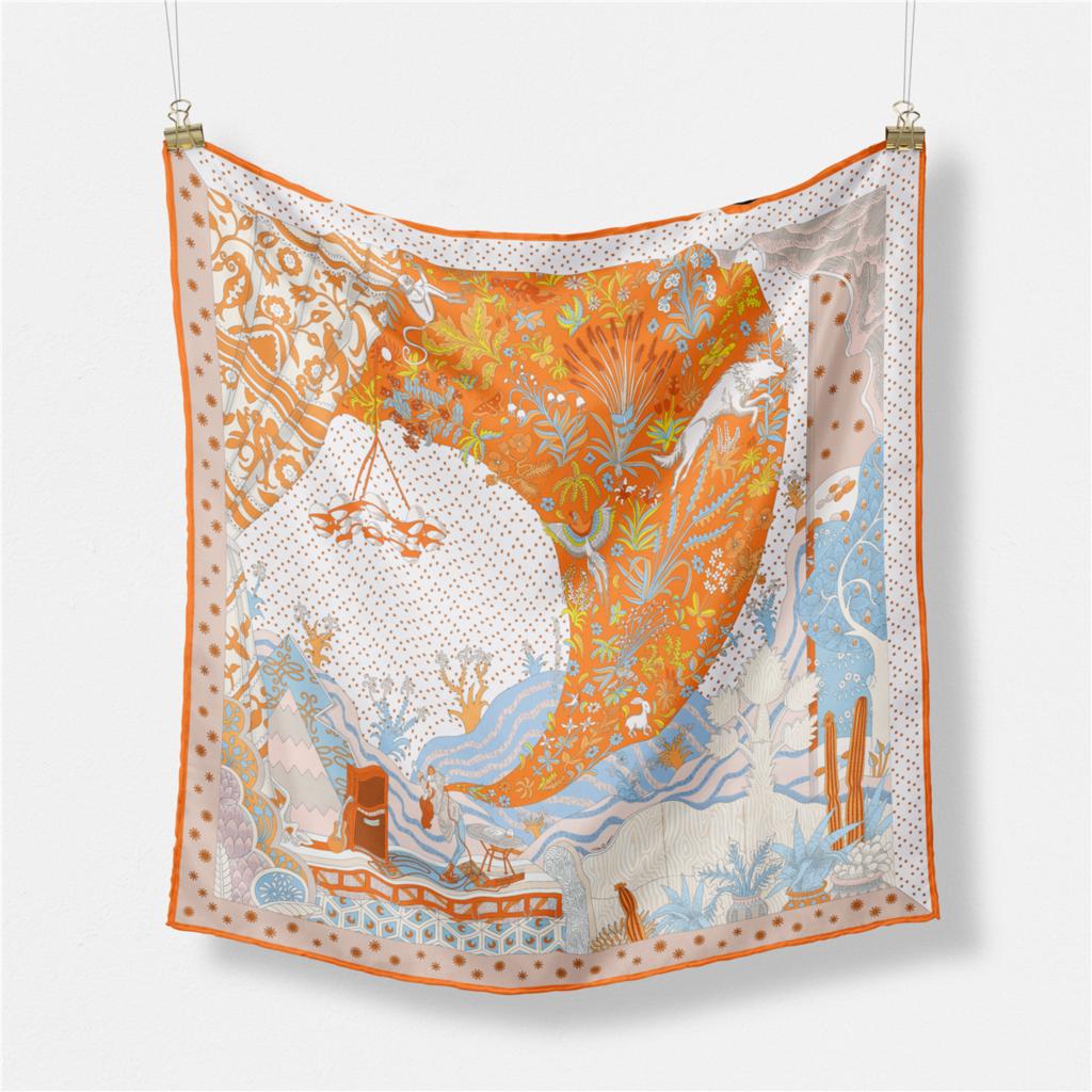 53cm Dot Animals Square Scarf Woman New Design Silk Scarf Women Bandana Luxury Headband Hijab Foulard Neckerchief