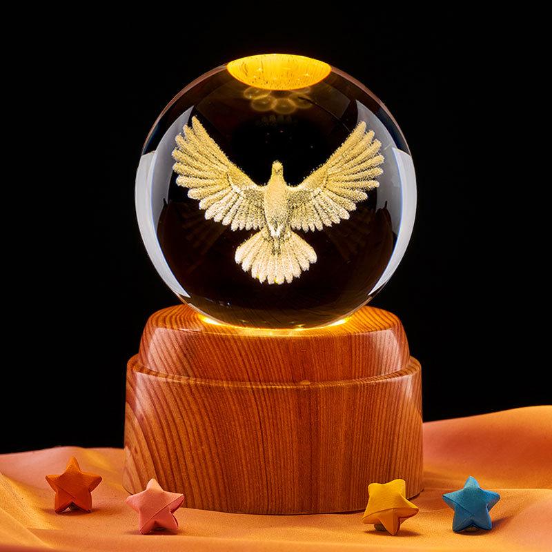 Colorful Wooden Base Crystal Ball Night Light - Creative Birthday Gift for Boys & Girls