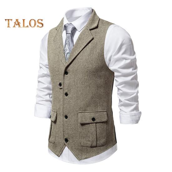 Мужской жилет с лацканами, без рукавов, однобортный, приталенный жилет с карманами с клапанами, однотонный деловой жилет, пальто