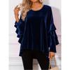 Spring Fall Women Velvet Long Sleeve Ruffle Casual Blouse Top